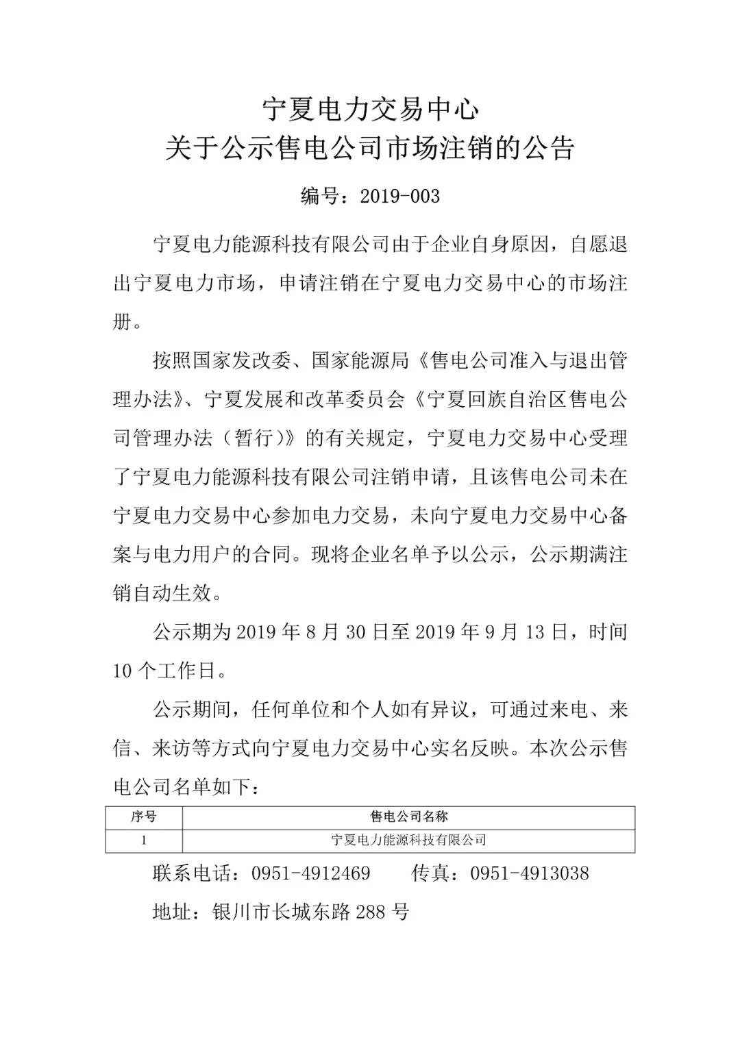 退市！寧夏1家售電公司擬退出寧夏電力市場